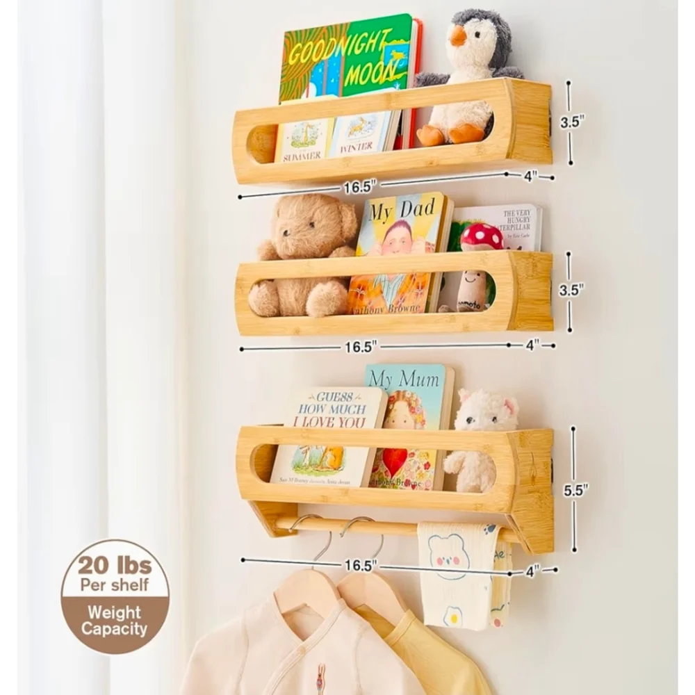 Nursery Book Shelves, Premium Bamboo Wood, Fully Assembled - Nursery Decor, Book - Picture 2 of 8